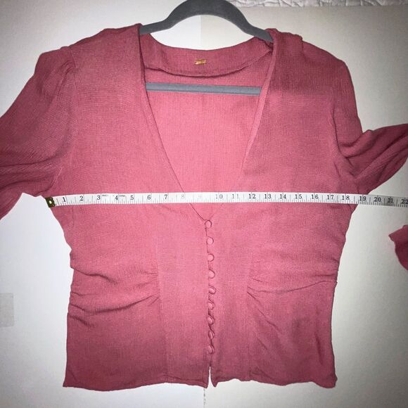 Free People Maise Button Front Blouse Long Puff Sleeve Top Rose Mauve Pink S M - Picture 8 of 14